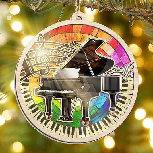 GEEMBI Christmas Piano Ornament - Suncatcher Christmas Ornaments 2025 for Tree Decorations - Piano Teacher Gift for Musicians, Music Teacher Gifts for Men Women, Music Ornaments, Stocking Stuffers