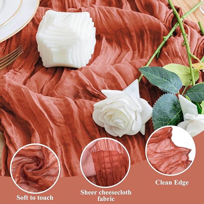 Wokceer Cheesecloth Table Runner Fall 3Pack 10FT Terracotta Cheese Cloth Table Runner Boho Gauze for Party Thanksgiving Long Rustic Sheer Runners for Baby Bridal Shower Wedding Easter