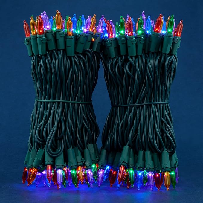 Multicolor LED Christmas Lights 200 Count, Pack of 2 Sets 25 ft 100 LED Green Wire Mini String Lights Set (Multicolor)