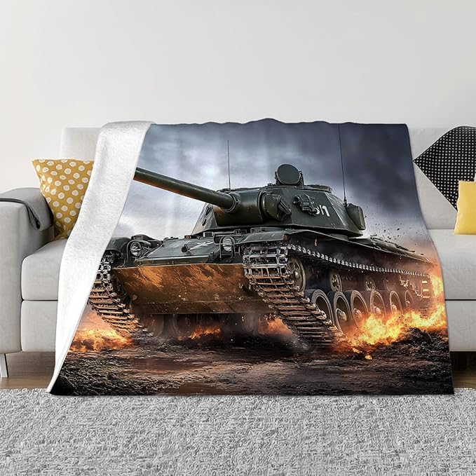 Tijuboni Military Tank Throw Blanket Army Gifts for Boys Men Girls Women Kids Adults Soft Flannel Fleece Blanket for Couch Sofa Bed Home Decor 60"x80"