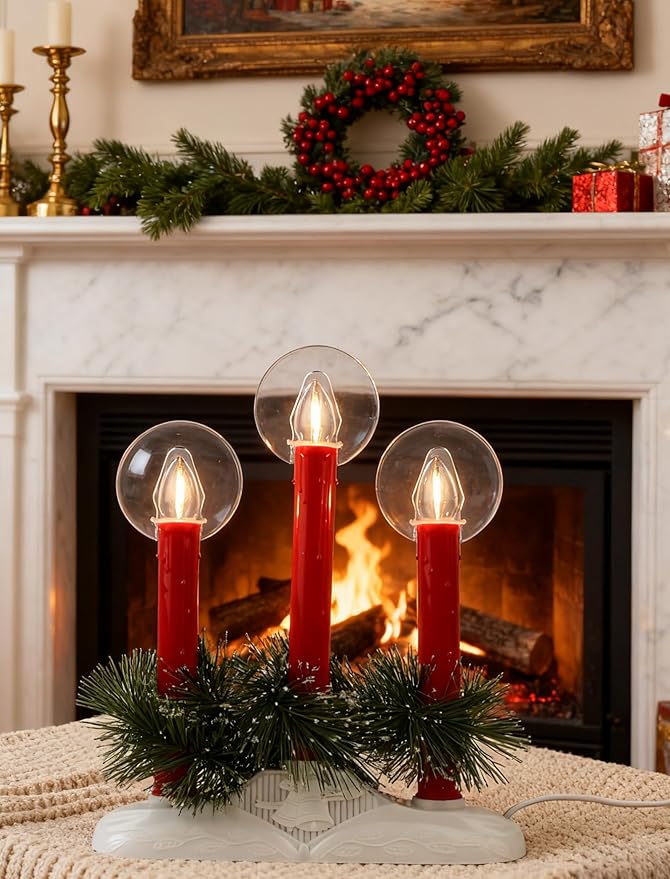 Bright Plug in Electric Window Candles, 3-Light Christmas Candolier with Safe LED Bulbs, Modern Flameless Candle Light Lamp for Holiday, Home & Party Decor, UL Listed