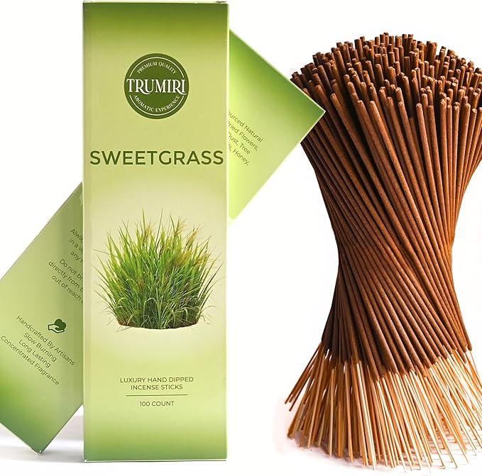 Sweetgrass Incense Sticks - Pack of 100 Inscents-Sticks - Made with Non Toxic Insence Ingredients - Scented Incienso Spiritual Insense Natural Agarbatti Incents