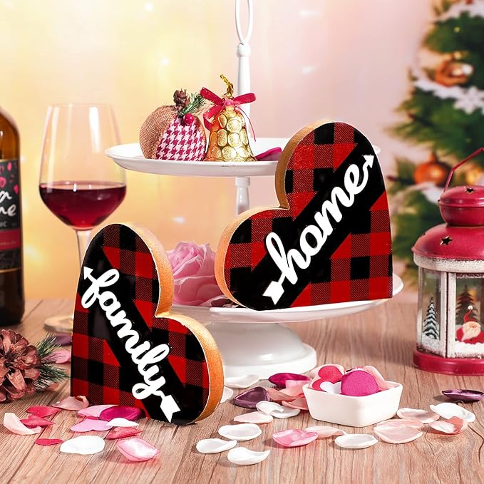 Jetec 2 Pcs Rustic Table Decorations for Living Room Home Decor Farmhouse Valentines Day Centerpiece Small Love Wooden Heart Decor for Dining Room Shelf Valentines Gift Decoration(Stylish Style)