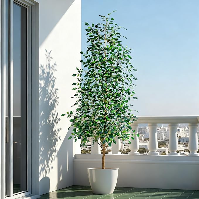 6FT Artificial Ficus Trees Indoor Faux Trees Indoor Fake Floor Plants Tall Artificial Tree with White Pot Faux Tree Fake Indoor Tree Silk Plants Artificial Trees for Home Decor Indoor