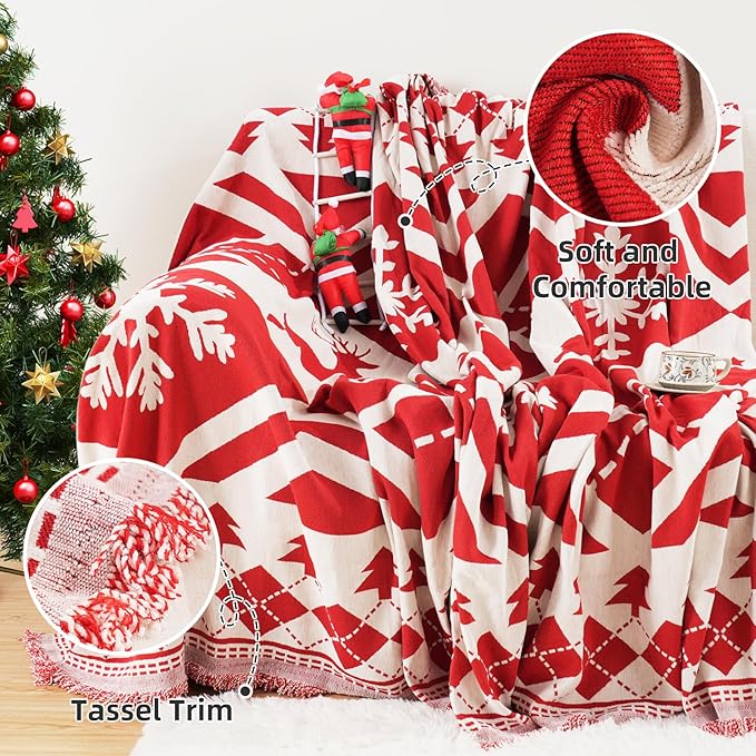 Christmas Couch Cover with Gift Box, Sofa Cover Christmas Tree and Snowflake Design, Sofa Cover for 2 Cushion Couch, Holiday Couch Cover Blanket, Xmas Home Room Festival Decoration, Xmas Gifts