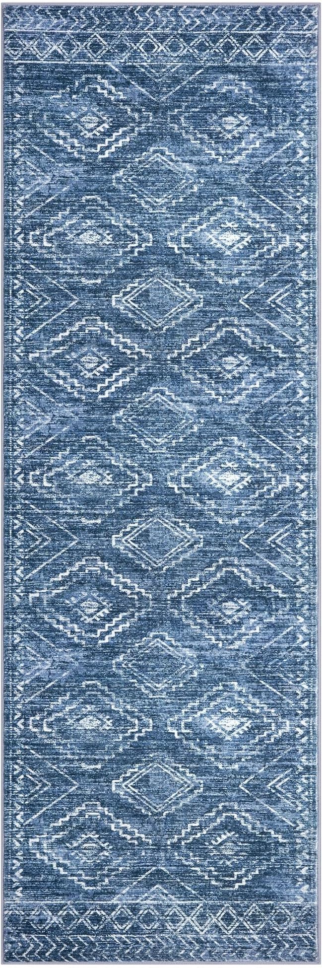 KILOCOCO Runner Rug 2x6 Hallway Runner Rugs Washable Kitchen Runners Non Slip Printed Distressed Blue Laundry Room Rug, Low-Pile Soft Rug Runners for Entryway Bedroom Living Room Bathroom