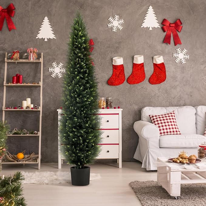 Artificial Plants Outdoor & Indoor Fake Greenery Trees, 6 ft Tall Tree uv Resistant Artificial Cedar Pine Front Porch Plants, Realistic Topiary Trees Arborvitae, Home Faux Outdoor Plants