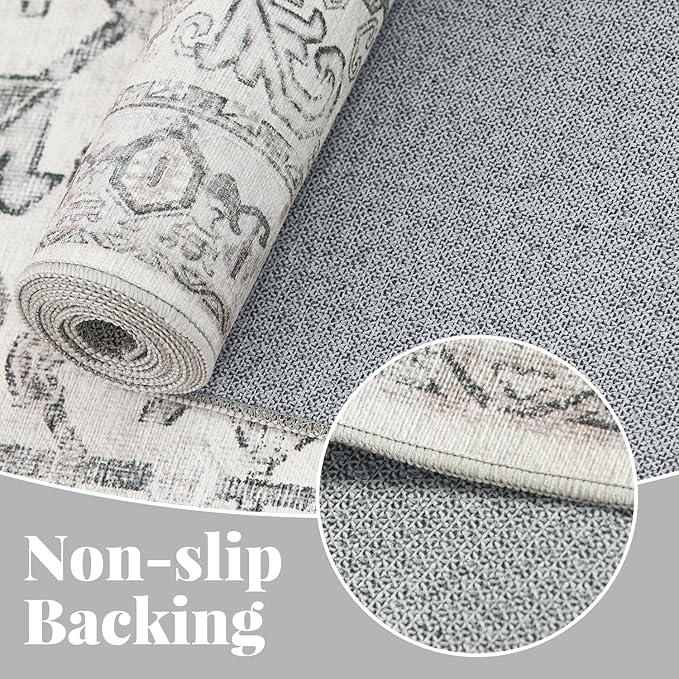 jinchan Lima Runner Rug 2x6 - Vintage Hallway Machine Washable Rug Floral Non Slip with Rubber Backing Ultra-Thin Carpet Runner for Kitchen Bedroom Laundry Room Farmhouse Entryway (2x6ft, Grey)