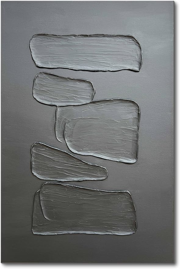 Creespi Hand-Painted Minimalist Black Textured Wall Art 24x36 inch,Modern Abstract Oil Painting On Canvas for Wall Décor
