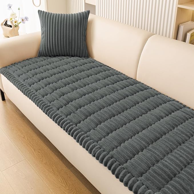 Smiry Couch Cover for Dogs Washable, Non Slip Fuzzy Pet Couch Covers for 3 Cushion Sofa Pet Friendly, Thick Soft Sofa Slipcovers Cushion Protector (Dark Grey, 27.6" x 27.6")