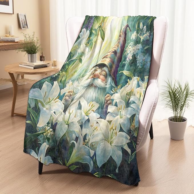 Garden Gnome Blanket, Cozy Plush Throw Blanket for Couch Bedroom Outdoor, Lightweight Soft Flannel Travel Blankets, Gifts for Women Adults Kids, Warm Decor 60"×80"