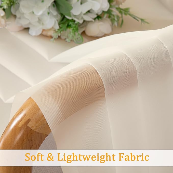 Gwine Cream Sheer Curtains 63 Inches Long 2 Panels Set, Voile Light Filtering Sheer Curtains for Living Room, Lightweight Rod Pocket Window Treatments Drapes, Each 42" Wx63 L, Cream