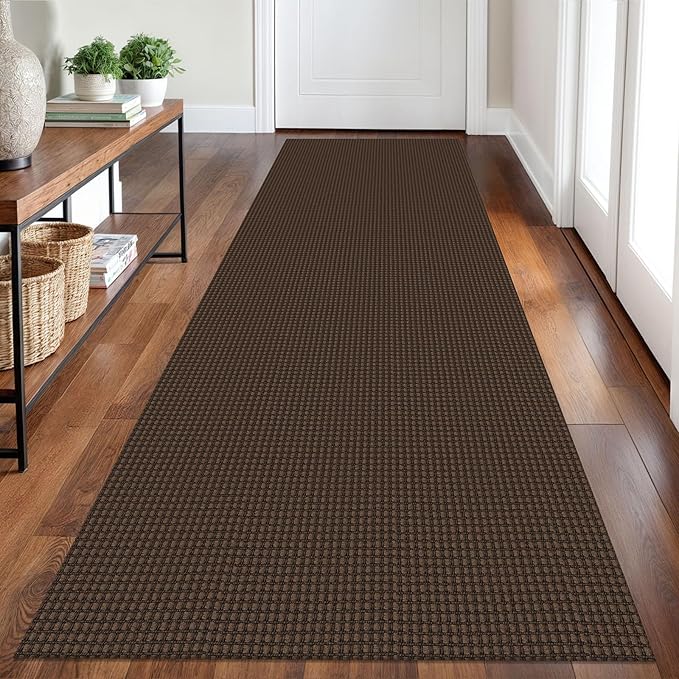 Braided Runner Rug 2.6x8 Ft Washable Runners for Hallways Non Slip Rubber Backed Kitchen Runners Cotton Entryway Runner Indoor, Woven Floor Carpet for Hall Kitchen Bedroom, Brown