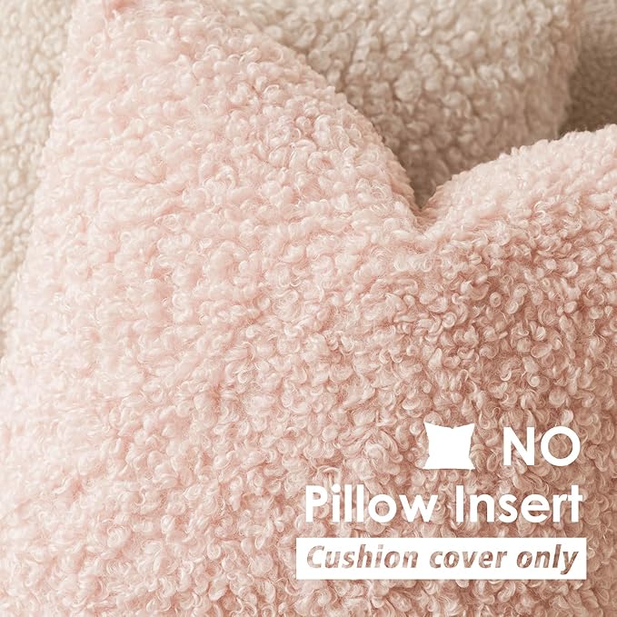 Foindtower 2 Pieces 16x16 Inch Light Pink, Faux Fur Throw Pillow Cover Accent Sherpa Furry Pillow Covers Fuzzy Soft Pillowcases Cozy Sheepskin Decorative Fleece Cushion Case for Bed Couch Living Room