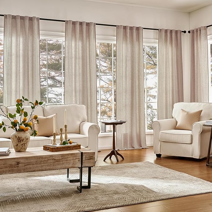 jinchan Linen Curtains with Privacy Lining 90 Inch Length Taupe Brown Farmhouse Closet Lined Drapes for Small Narrow Window Bedroom Living Room Bay Window 2 Panels Rod Pocket Back Tab