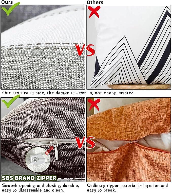 AmHoo Pack of 2 Farmhouse Stripe Check Throw Pillow Covers Set Case Cotton Linen Decorative Pillowcases Cushion Cover for Couch Bench Sofa 12x20Inch Brown