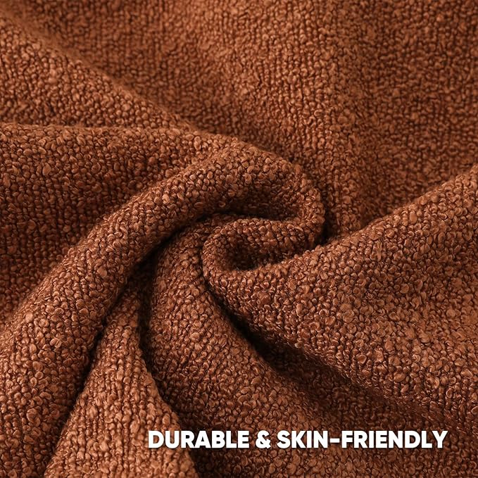 HAUSSY Set of 2 24x24 Decorative Throw Pillow Covers, Soft Cozy European Pillow Shams Textured Boucle, Home Decor for Couch Bed Living Room, Rust