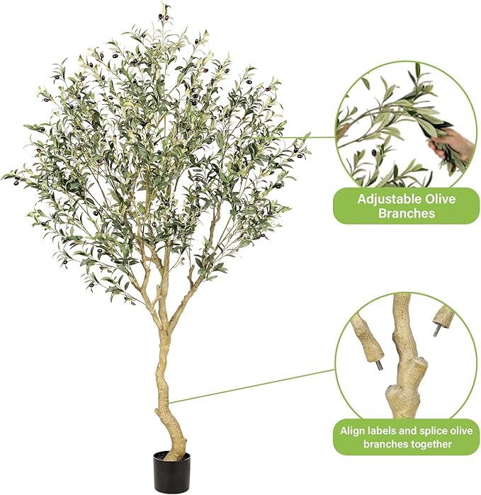 Realead 7FT Olive Trees Artificial Indoor - Tall Faux Olive Tree 7 Feet with Realistic Leaves and Natural Wood Trunk - Potted Fake Olive Tree for Modern Home Office Living Room Floor Decor Indoor