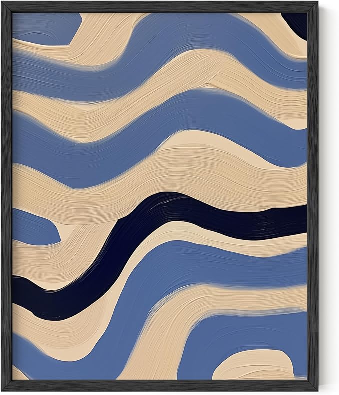 HAUS AND HUES Modern Abstract Wall Art - Blue and Green Living Room Art, Modern Artwork for Walls, Minimalist Picture for Living Room(Blue Abstract Pattern 4, Black Frame, 8x10)