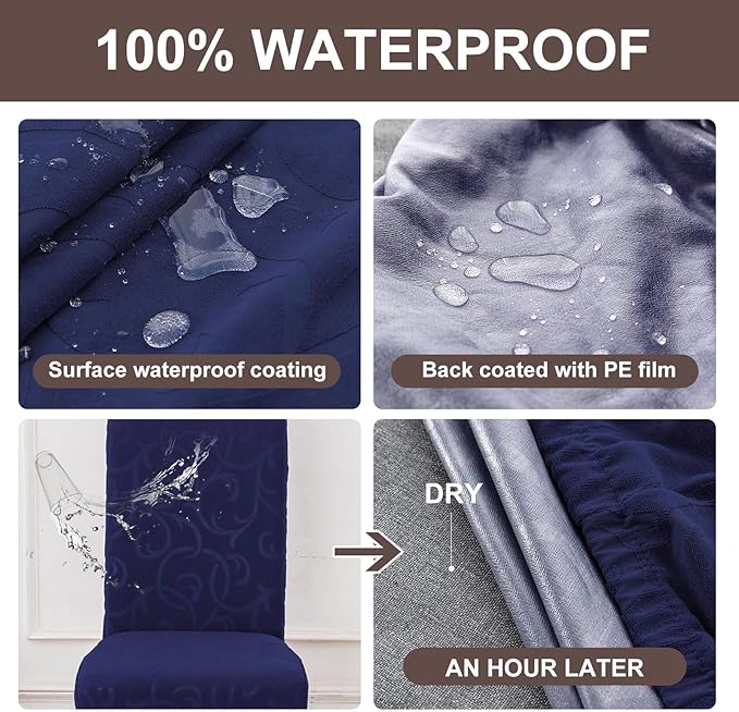 Genina Waterproof Dining Room Chair Covers Stretch Parsons Chair Slipcovers for Dining Room Kitchen Chair Protector Cover, Removable, Washable (6 Large, Flower Pattern-Navy)