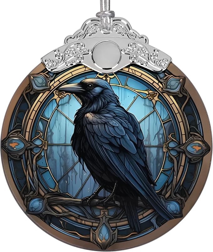 2025 Ornaments for Christmas Tree, Zmoicky Stained Glass Hanging Ornament, Christmas Ornaments Clearance, Gift Exchange Ornament, Bauble Present - Crow in The Dark
