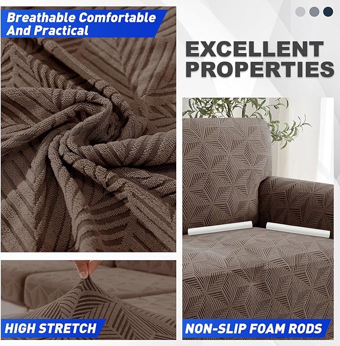 YEMYHOM 1 Piece Stretch Oversized Couch Covers for 4 Seat, Jacquard Extra Large Sofa Cover with Non-Slip Elastic Bottom, Thickened Slipcover Furniture Protector for Dogs Pets (X-Large, Brown）