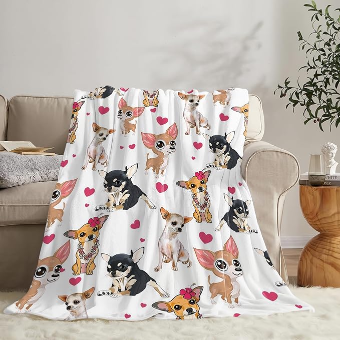 Tijuboni Chihuahua Throw Blanket Dog Gifts for Girls Boys Women Men Kids Adults Soft Flannel Fleece Blanket for Couch Sofa Bed Home Decor 50"x60"