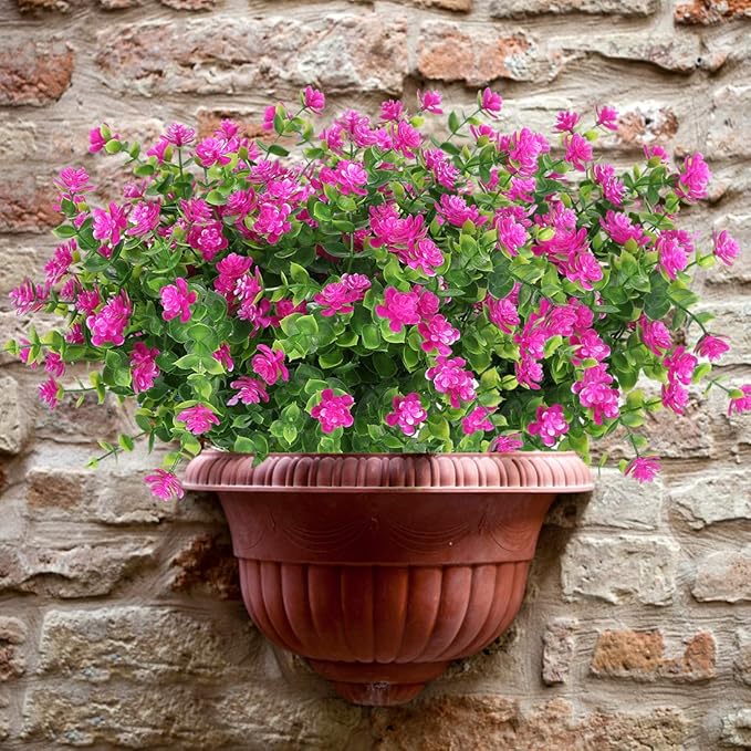 8 Bundles Artificial Flowers, Fake Artificial Greenery UV Resistant No Fade Faux Plastic Plants for Wedding Bridle Bouquet Indoor Outdoor Home Garden Kitchen Office Table Vase (Fuchsia)
