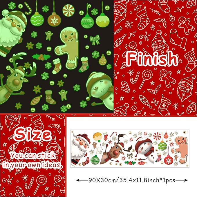 Merry Christmas Luminous Window Sticker,Christmas Window Decorations,Xmas Luminous Decoration,Winter Snowman Window Clings,Snowflake Santa Claus Reindeer Wall Decals for Home Party Office Room