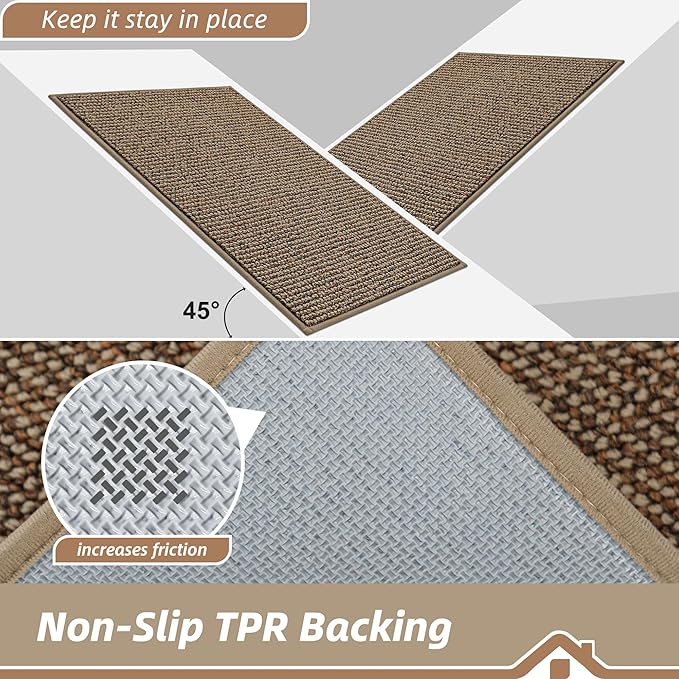 BEQHAUSE Dirt Trapper Door Mat 20" x 48", Non-Slip Washable Doormats Entrance Mat, Dirt Resistant and Absorbent Welcome Mat, Low Profile Floor Mats for Front Back Door and Entryway, Beige
