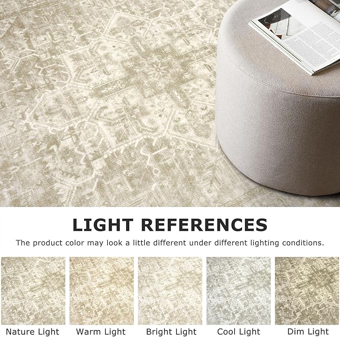 2x5 Runner Rug for Hallways, Light Beige Grey Brown Non-Slip Printed Washable Kitchen Runners, Vintage Boho Rugs with Non-Shedding, Soft Medallion Floor Carpet for Laundry Bedroom Entryway