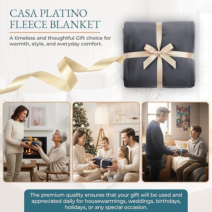 Casa Platino Queen Blanket – Cozy Fleece Throw 90x90 for Bed or Sofa – Lightweight and Soft Flannel Blanket for All Seasons – Perfect for Women or Men – Charcoal