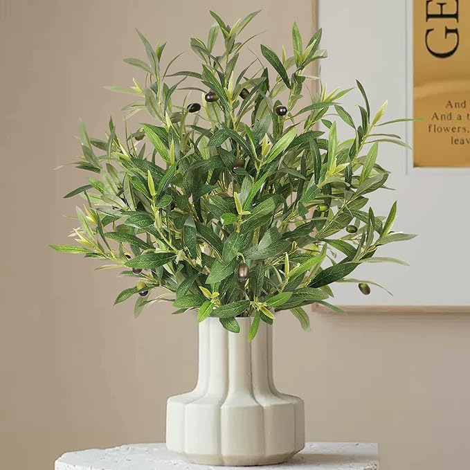 Fake Plants 6PCS Artificial Olive Branches Faux Greenery Olive Branches for Vases Tree Branches Greenery Stems Silk Plants Faux Greenery Stems for Home Decor Room Office Decor 25.6In(No Vase)