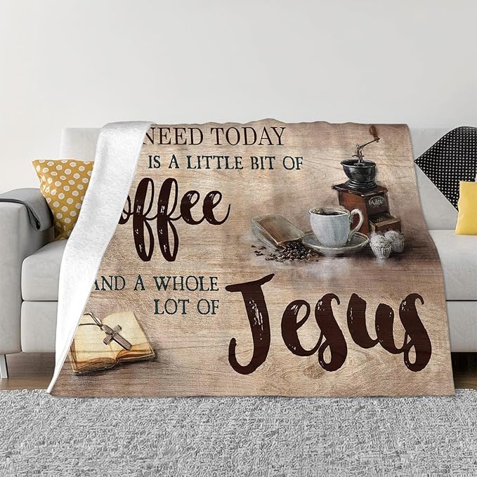 Tijuboni Christian Coffee Throw Blanket Religious Faith Gifts for Women Men Girls Boys Kids Adults Soft Flannel Fleece Blanket for Couch Sofa Bed Home Decor 60"x80"