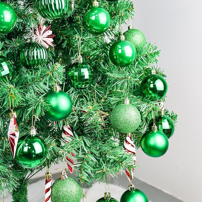 24ct Christmas Balls Ornaments, 2.36 Inch Christmas Tree Balls Ornaments, Decorative Baubles Decorations for Xmas Tree Decor Holiday Party, Green