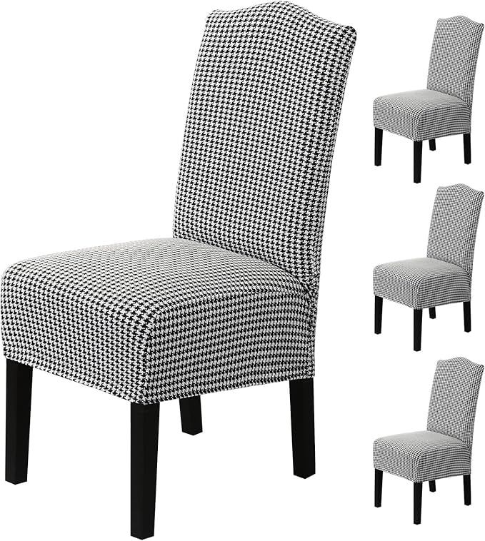 H.VERSAILTEX Chair Covers for Dining Chairs Stretch Classic Black and White Houndstooth Dining Chair Covers, 4-Pack, Extra Thick Soft Durable Parson Chair Slipcover Washable Kitchen Chair Cover