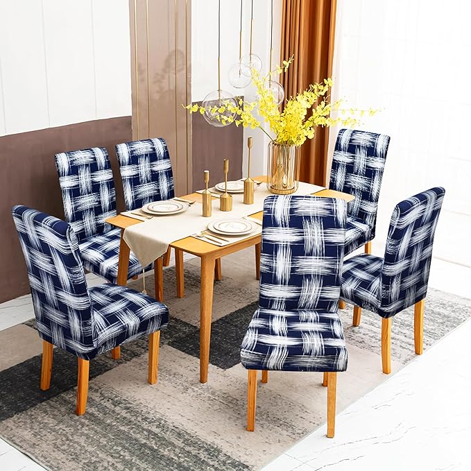 Sufdari Dining Chair Covers,Kitchen Chair Cover,Parsons Chair Slipcover,Spandex Chair Protectors for Dining Room Stretch Chairs Cover Set of 8 -Blue White Stripes