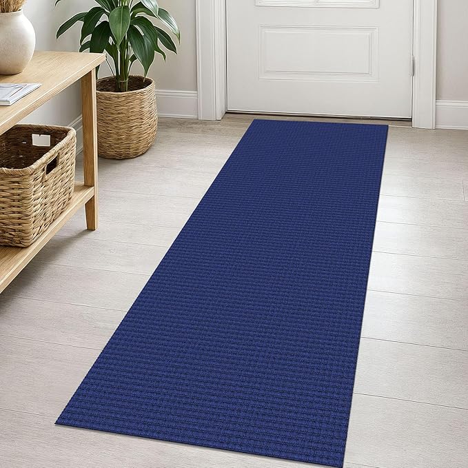 EARTHALL Woven Runner Rug 2x5 Ft Washable Runners for Hallways Cotton Non Slip Rubber Backed Kitchen Runner Braided Indoor Floor Carpet for Entryway, Hallway, Kitchen, Bedroom, Royal Blue/Navy