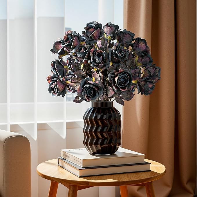 Artificial Flowers 20PCS Artificial Roses 23.2In Fake Roses Long Stem Artificial Flowers for Tall Vase Silk Rose Autumn Suitable for Indoor Decoration Wedding Party Decor DIY Bouquet,Dark Blue