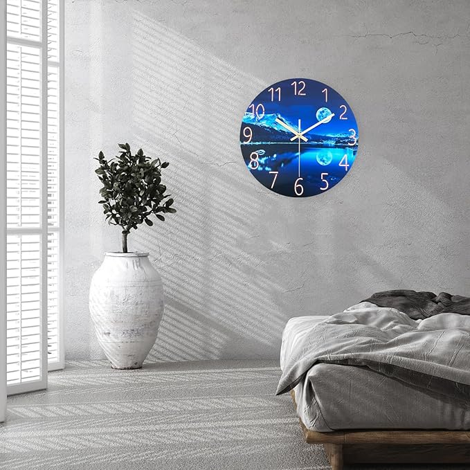 Large Wall Clocks for Living Room Decor Glass 20 Inch Analog Wall Clocks Battery Operated Blue Moon Silent Wall Clock Non Ticking