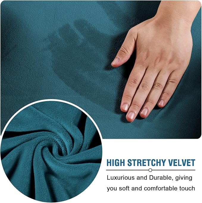 H.VERSAILTEX Square Ottoman Covers Ottoman Slipcover Square Footstool Protector Covers Storage Stool Ottoman Covers Stretch with Elastic Bottom, Feature Real Velvet Plush Fabric, Deep Teal