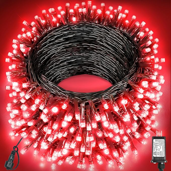 157FT 480 LED Christmas Lights Outdoor, Plug in Christmas Tree Lights Waterproof, 8 Modes Green Wire Twinkle String Light for Indoor Room Patio House Holiday Decorations, Red