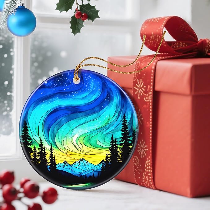 Christmas Ornaments, Dodosky 2.8in Ceramic Ornament, Xmas Decor, Christmas Tree Ornaments, Xmas Decorations for Tree, Holiday Ornament, Gift Ideas, Gifts for Women Men Mom Grandma - Northern Lights