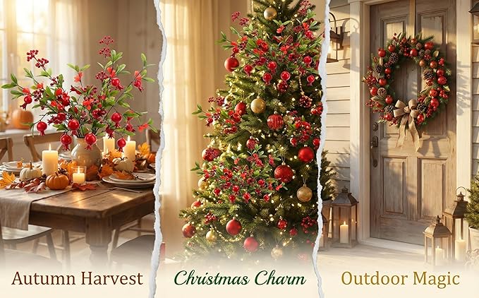 5-Pack Mixed Berry Collection - Complete Autumn Christmas Decoration Bundle for Trees & Wreaths