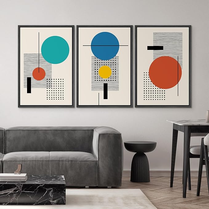 SIGNWIN Framed Canvas Wall Art Colorful Boho Decorative Art Geometric Patterns Illustrations Abstract Bohemian Urban Multicolor Metallic for Home Office - 24" x 36" x 3 Panels Black