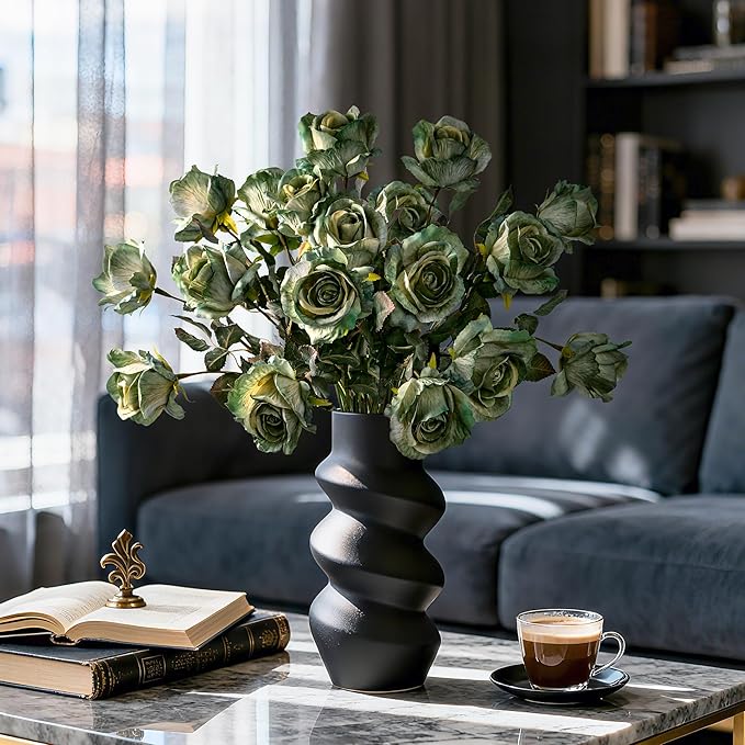 Artificial Flowers Artificial Roses Fake Roses 20PCS Long Stem Artificial Flowers for Tall Vase Silk Rose Suitable for Indoor Decor Wedding Party Decoration DIY Bouquet Autumn,(23.2In,Green)