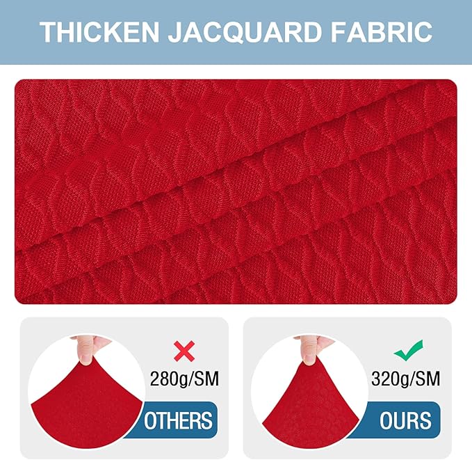 Smiry Stretch Jacquard Seat Covers for Dining Room Chairs Set of 4, Removable Washable Chair Seat Protector Slipcovers, No Rear Covers, Red