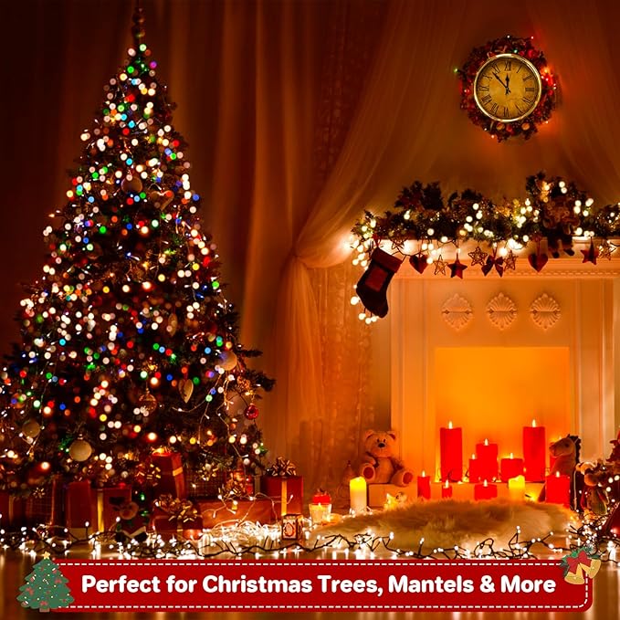 100 LED Christmas String Lights, 33 FT Connectable Waterproof String Lights Green Wire with Timer Memory Function & 8 Modes, for Indoor Outdoor Xmas Trees Party Garden, 33 FT Multicolor