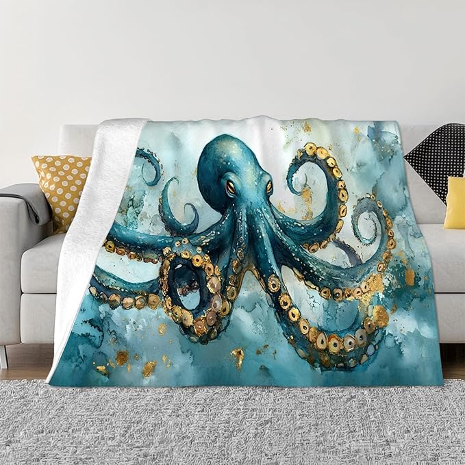 Tijuboni Octopus Throw Blanket Ocean Gifts for Girls Boys Women Men Kids Adults Soft Flannel Fleece Blanket for Couch Sofa Bed Home Decor 60"x80"