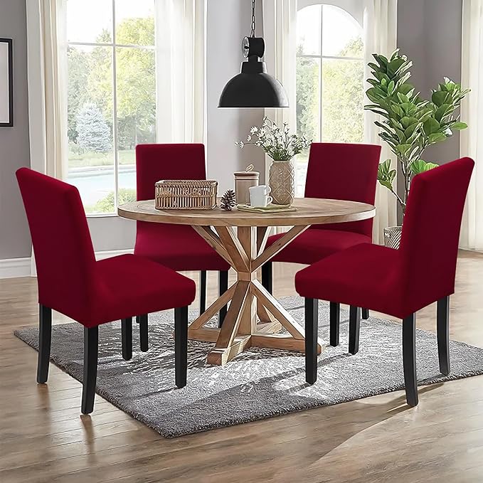 Sufdari Dining Chair Covers,Kitchen Chair Cover,Parsons Chair Slipcover,Spandex Chair Protectors for Dining Room Stretch Chairs Cover Set of 8 -Burgundy